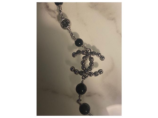 Cambon Collar largo clásico de Chanel Negro Hardware de plata - vista 3