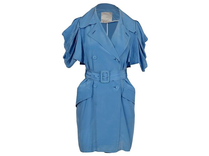 Autre Marque Vestido de seda azul de doble botonadura Hanii Y - vista 2