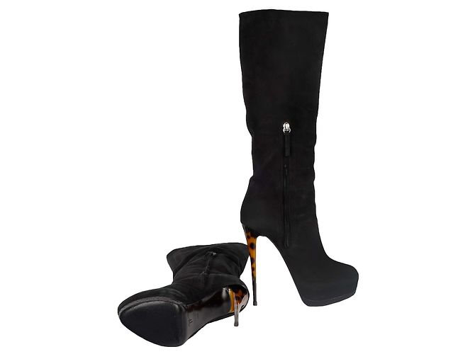 Giuseppe Zanotti Botas Ante Negras Tacón Animal Print Negro - vista 4