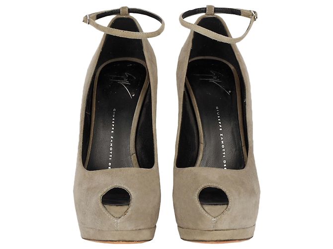 Giuseppe Zanotti Taupe Suede Platform Pumps with Ankle Closure Beige - view 2
