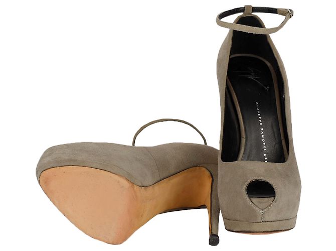 Giuseppe Zanotti Taupe Suede Platform Pumps with Ankle Closure Beige - view 3