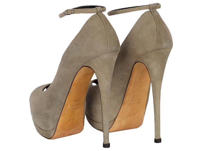 Giuseppe Zanotti Taupe Suede Platform Pumps with Ankle Closure Beige - view 4