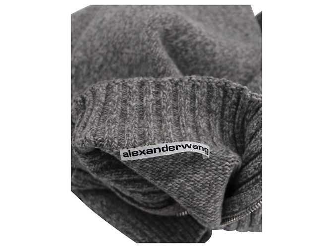 Alexander Wang Pull à Col Roulé à Demi-Zip en Laine Grise - vue 4