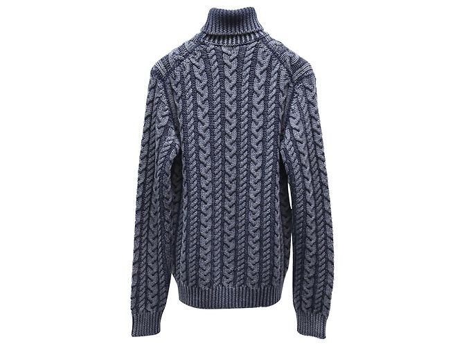 Tod's Zopfmuster-Rollkragenpullover aus blaugrauer Merinowolle - Ansicht 2