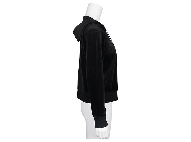 Dkny Sudadera con capucha de terciopelo negro con cremallera plateada - vista 3