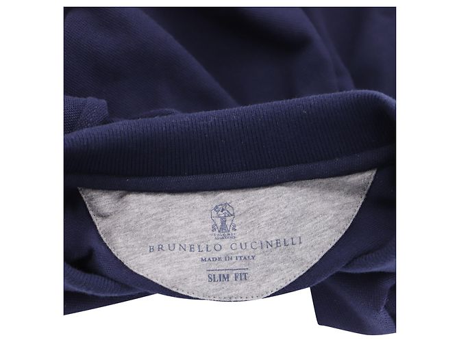 Polo de corte slim con logo y rayas en algodón azul marino de Brunello Cucinelli - vista 3