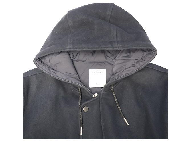 Cappotto Sandro Paris con cappuccio in lana nera Nero - vista 3