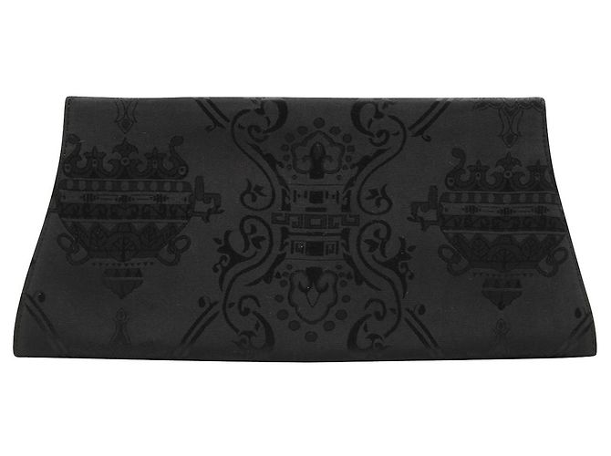 Shanghai Tang Clutch de seda grabada con forro verde lima Negro - vista 3
