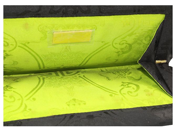 Shanghai Tang Clutch de seda grabada con forro verde lima Negro - vista 4