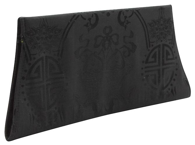 Shanghai Tang Clutch de seda grabada con forro verde lima Negro - vista 5