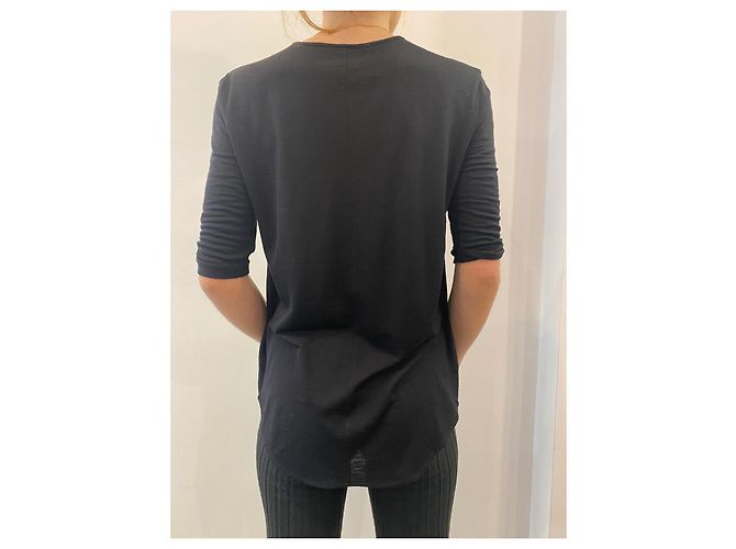 The Kooples Top in seta e viscosa nero maniche 3/4 - vista 3