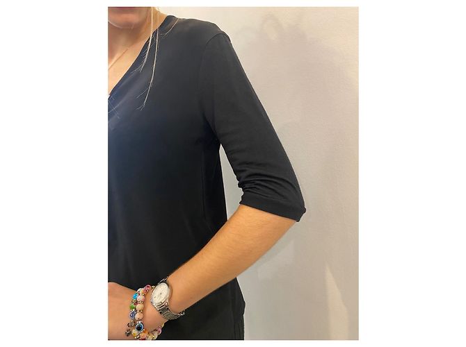 The Kooples Top in seta e viscosa nero maniche 3/4 - vista 4