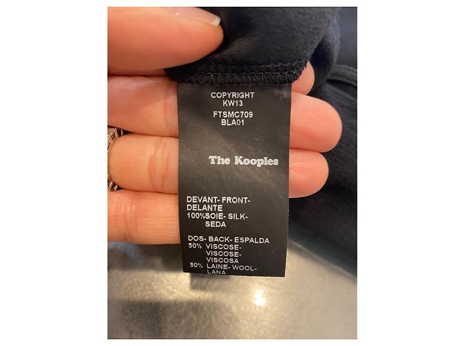 The Kooples Top in seta e viscosa nero maniche 3/4 - vista 5