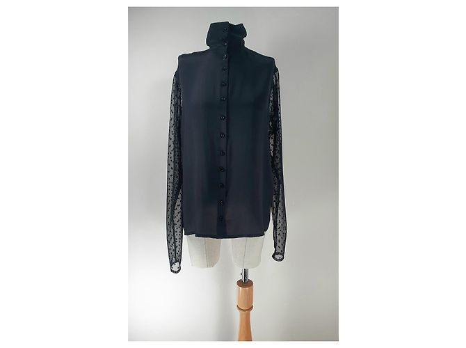 Camicia Lemaire in seta nera a pois con maniche trasparenti Nero - vista 2