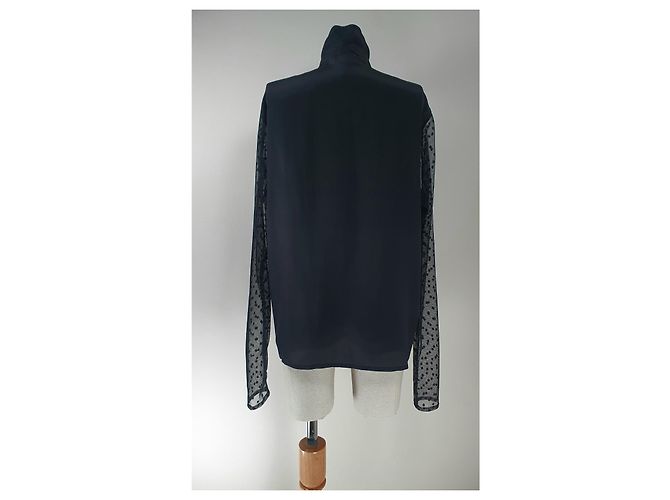Camicia Lemaire in seta nera a pois con maniche trasparenti Nero - vista 4
