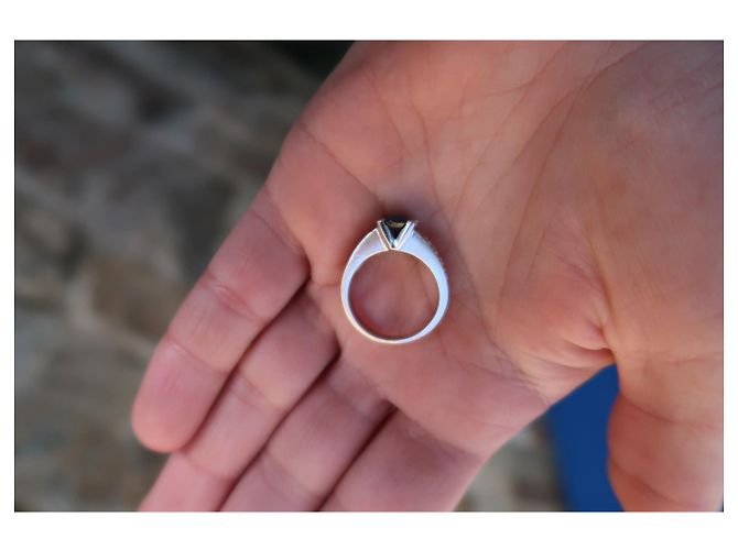 Autre Marque Ring aus Weißgold mit ovalem blauem Saphir und Diamanten Größe 55 Silber - Ansicht 4