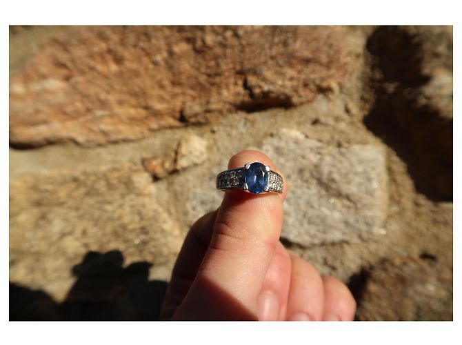 Autre Marque Ring aus Weißgold mit ovalem blauem Saphir und Diamanten Größe 55 Silber - Ansicht 7