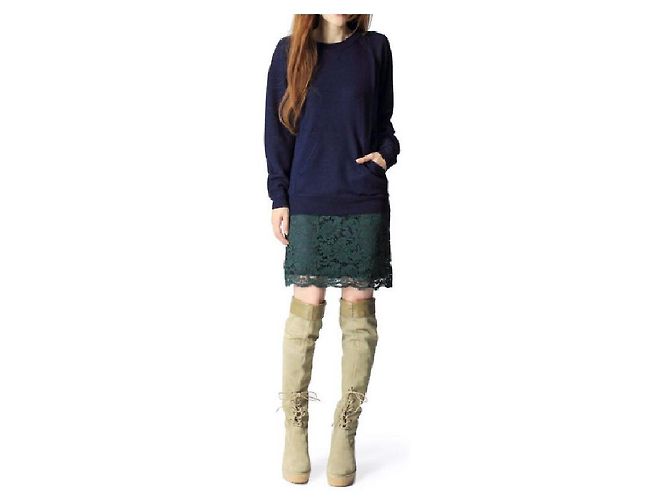Sacai Luck Pulloverkleid Spitze Blau Grün - Ansicht 5