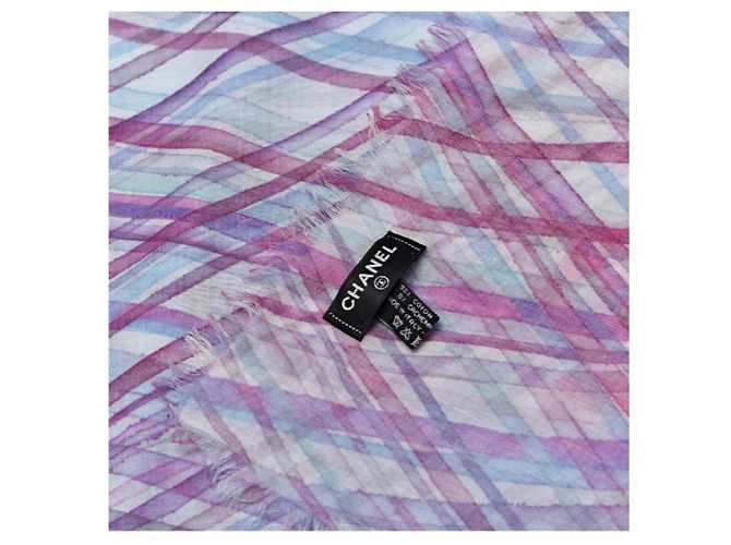 Sciarpa Pareo Chanel CC a Righe in Cotone e Cashmere Blu Multicolore Porpora Blu chiaro - vista 3