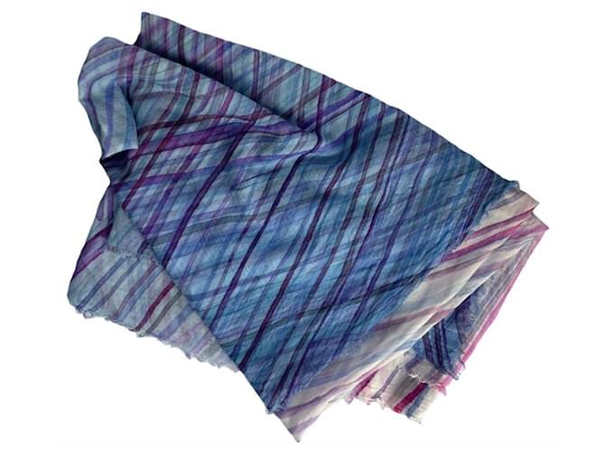 Sciarpa Pareo Chanel CC a Righe in Cotone e Cashmere Blu Multicolore Porpora Blu chiaro - vista 5