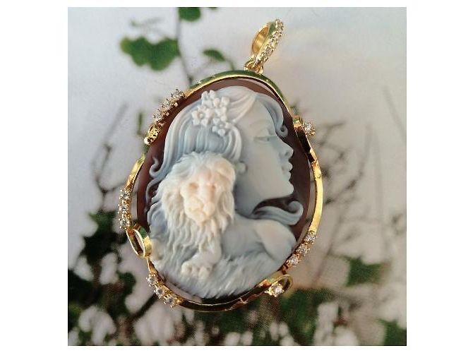 Autre Marque Camafeu original Leão e Mulher Marrom Branco - vista 2