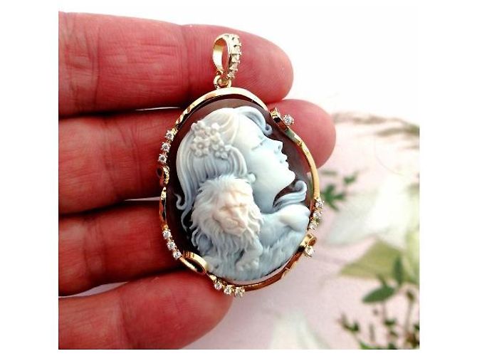 Autre Marque Camafeu original Leão e Mulher Marrom Branco - vista 3
