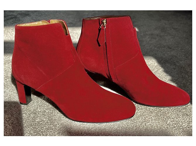 Botines Hermès Player de ante rojo oscuro Burdeos - vista 3