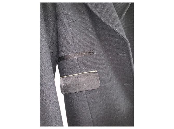 One step Black Virgin Wool Coat with Detachable Faux Fur Collar - view 7