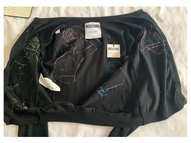 Moschino Pin-Up Strickjacke Schwarz Baumwolle Wolle Mehrfarben - Ansicht 11