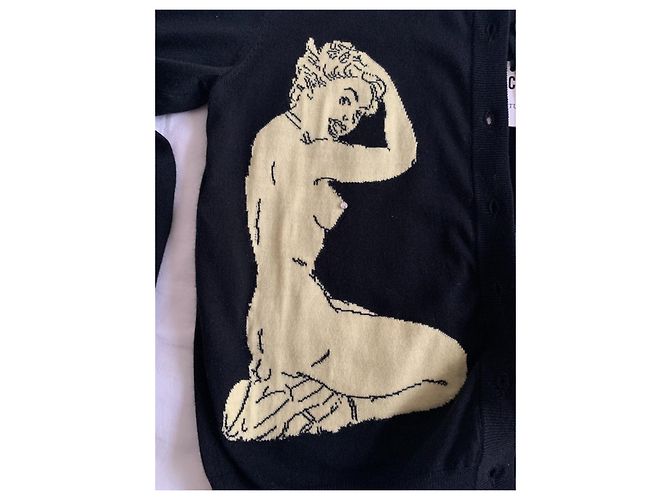 Moschino Pin-Up Strickjacke Schwarz Baumwolle Wolle Mehrfarben - Ansicht 12