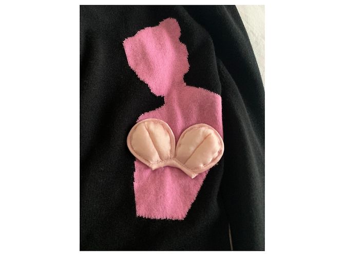 Moschino Pin-Up Strickjacke Schwarz Baumwolle Wolle Mehrfarben - Ansicht 13
