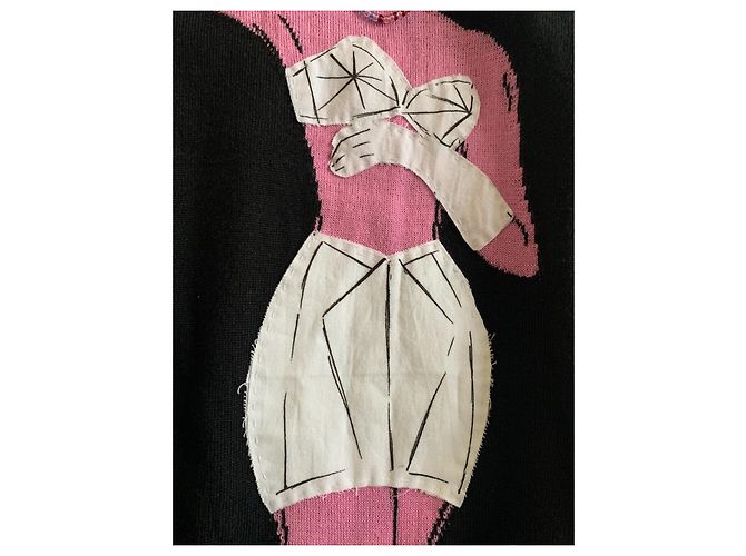 Moschino Pin-Up Strickjacke Schwarz Baumwolle Wolle Mehrfarben - Ansicht 14