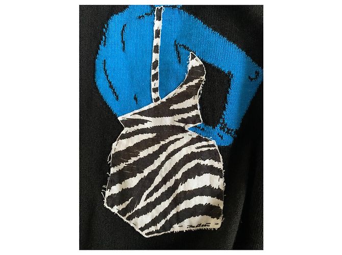 Moschino Pin-Up Strickjacke Schwarz Baumwolle Wolle Mehrfarben - Ansicht 15