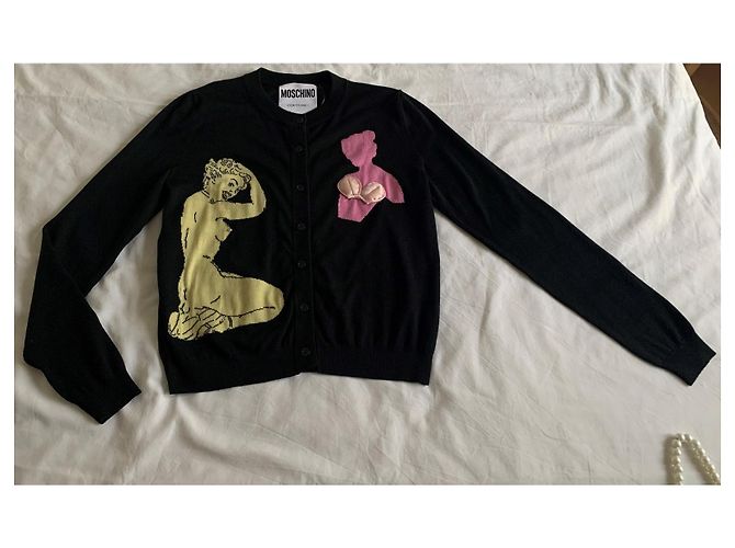 Moschino Pin-Up Strickjacke Schwarz Baumwolle Wolle Mehrfarben - Ansicht 2