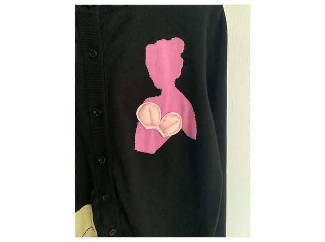 Moschino Pin-Up Strickjacke Schwarz Baumwolle Wolle Mehrfarben - Ansicht 3