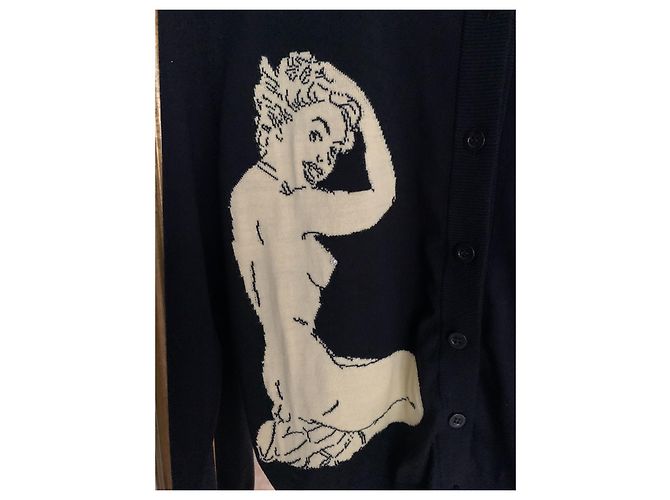 Moschino Pin-Up Strickjacke Schwarz Baumwolle Wolle Mehrfarben - Ansicht 4