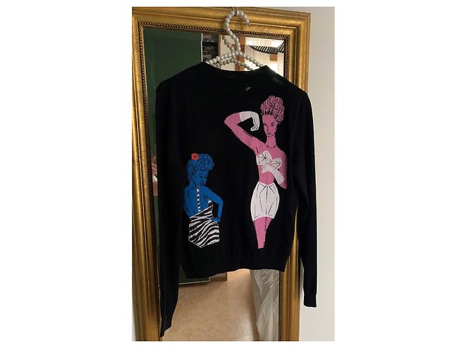 Moschino Pin-Up Strickjacke Schwarz Baumwolle Wolle Mehrfarben - Ansicht 5