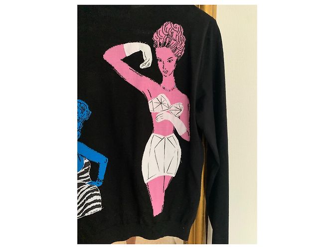 Moschino Pin-Up Strickjacke Schwarz Baumwolle Wolle Mehrfarben - Ansicht 6