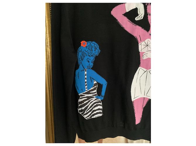 Moschino Pin-Up Strickjacke Schwarz Baumwolle Wolle Mehrfarben - Ansicht 7