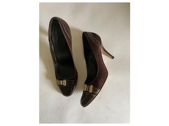 Tacchi Gucci in camoscio e pelle marrone Taglia 38 - vista 11
