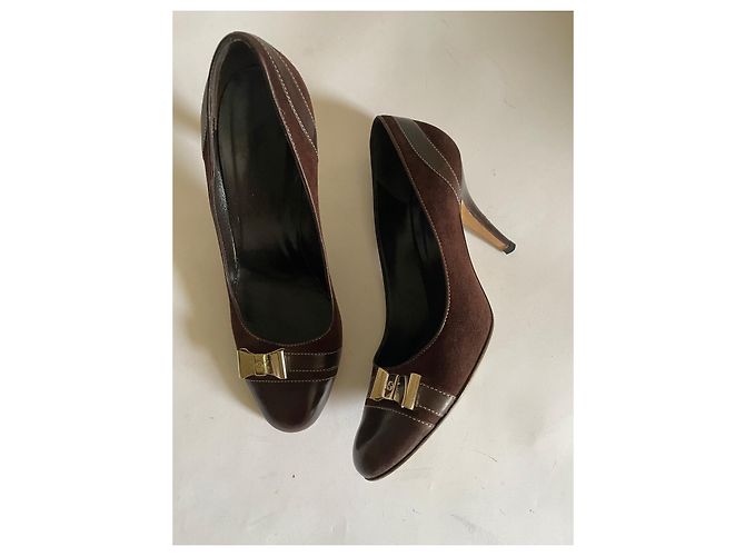 Tacchi Gucci in camoscio e pelle marrone Taglia 38 - vista 3