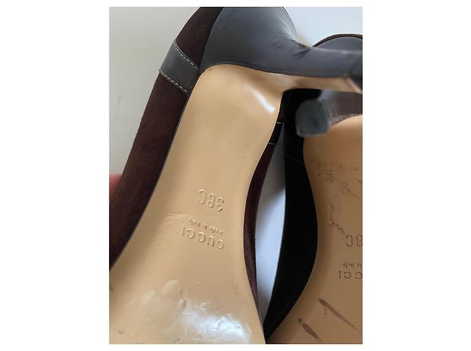Tacchi Gucci in camoscio e pelle marrone Taglia 38 - vista 9