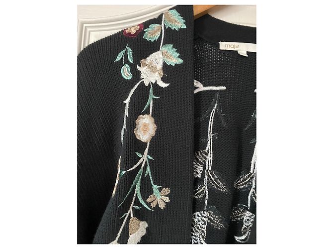 Maje Bestickter Baumwoll Cardigan Schwarz Bunt Mehrfarben - Ansicht 8