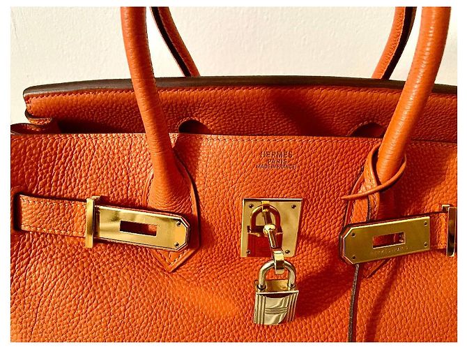 Hermès Birkin 30 in pelle Togo arancione - vista 5