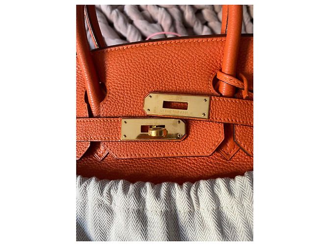 Hermès Birkin 30 in pelle Togo arancione - vista 7