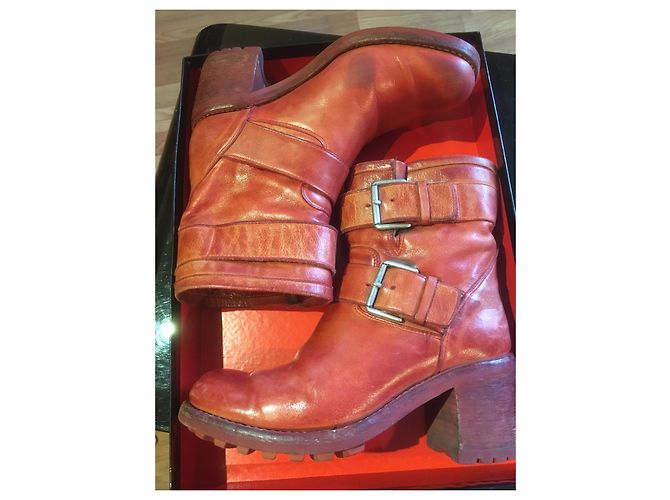 Botas Biker 7 Free Lance de cuero rojo Roja - vista 5