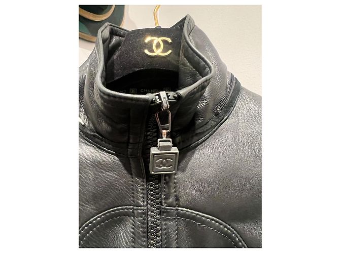 Chaqueta Chanel de piel de cordero negra Talla 38 Negro - vista 3