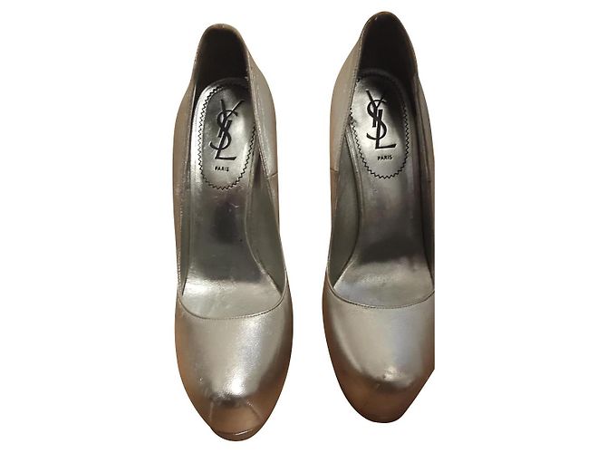 Décolleté in pelle argento Yves Saint Laurent - vista 2