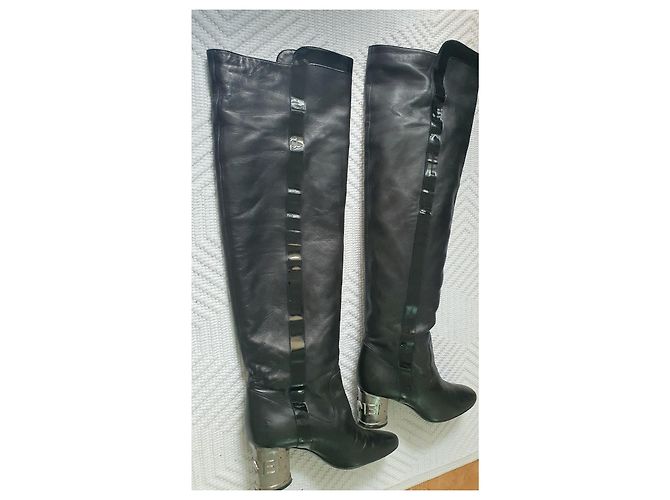 botas chanel 34 alta costura Negro Plata - vista 3