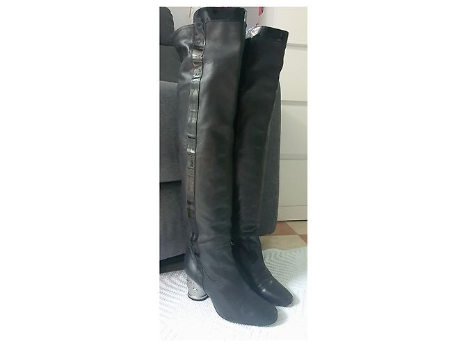 botas chanel 34 alta costura Negro Plata - vista 4